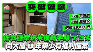 佐敦汇萃纳米户转手获利7.3% 同大厦8年来少有获利个案