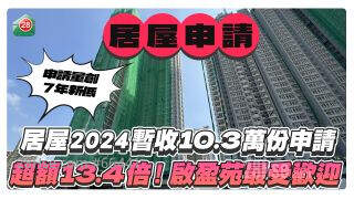 居屋2024暂收10.3万份申请，超额13.4倍，创7年新低！