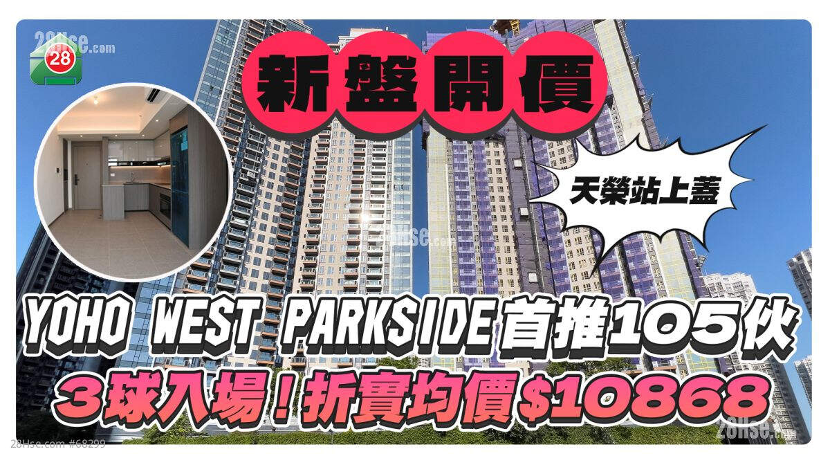 天水围YOHO WEST PARKSIDE首推105伙，3球入场，最低尺价不足1万！