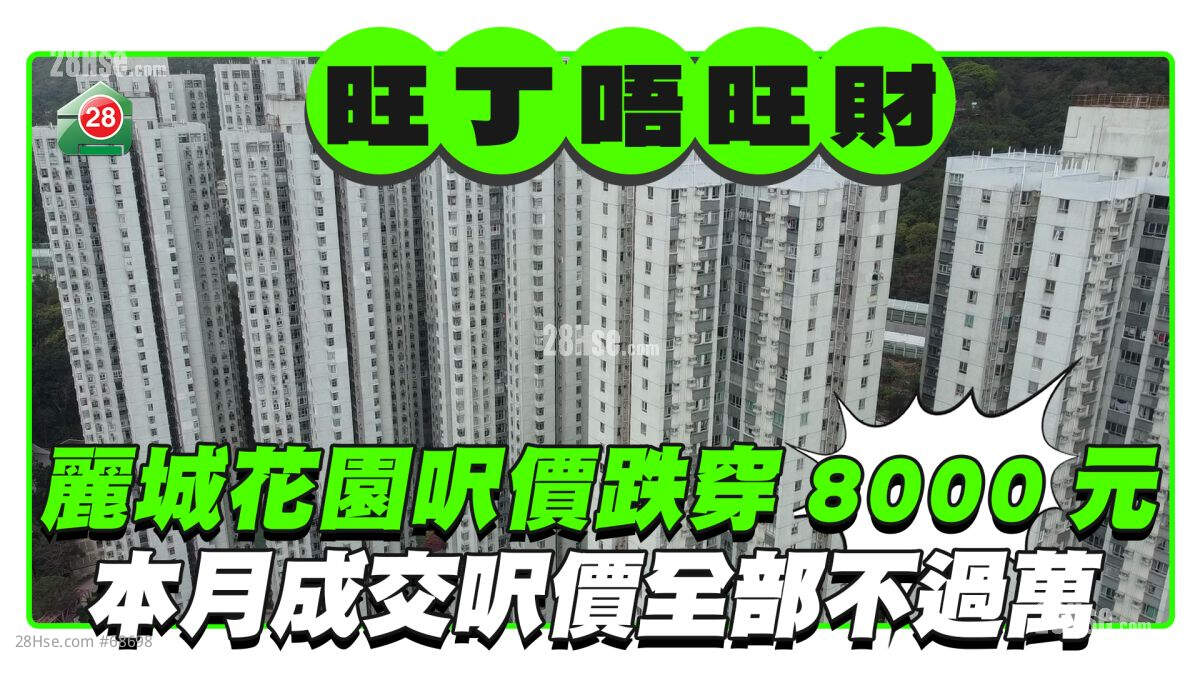 大型屋苑楼价低迷｜荃湾丽城花园尺价跌穿8,000元 本月成交尺价全部不过万 