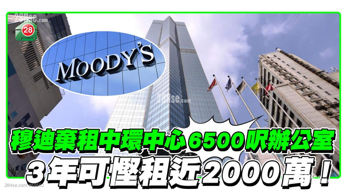 穆迪弃租中环中心6500尺办公室  3年可悭租近2000万！