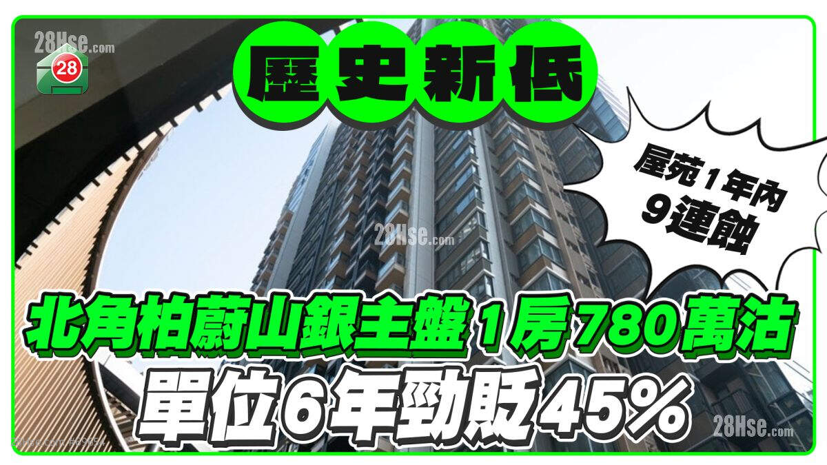 北角柏蔚山银主盘1房780万沽 创历史新低 ！单位6年劲贬45%