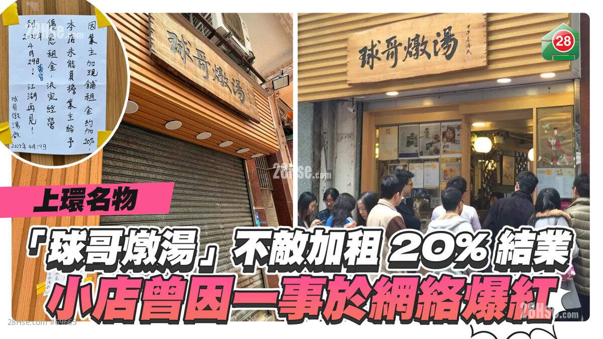 上环名物「球哥炖汤」不敌加租20%结业 小店曾因一事于网络爆红