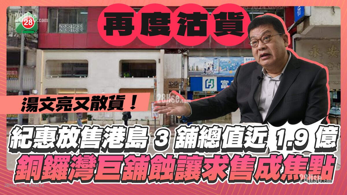 汤文亮又散货｜纪惠集团放售港岛3铺总值近1.9亿 铜锣湾巨铺蚀让求售成焦点