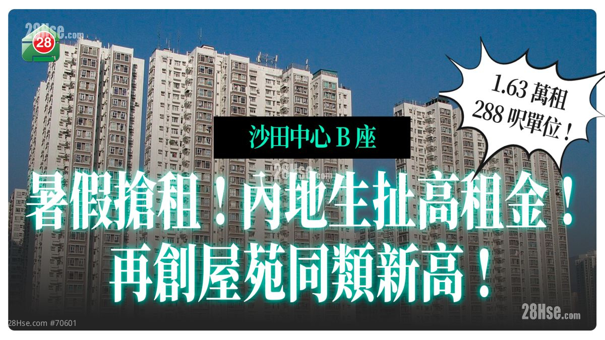 抢租热｜沙田288尺单位 抢至1.63万 尺租$57！刷新屋苑同类单位纪录！