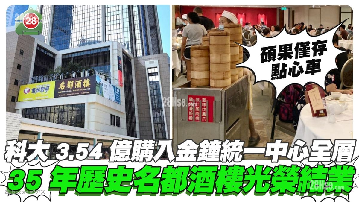 科大3.54亿购入金钟统一中心全层 35年历史名都酒楼光荣结业