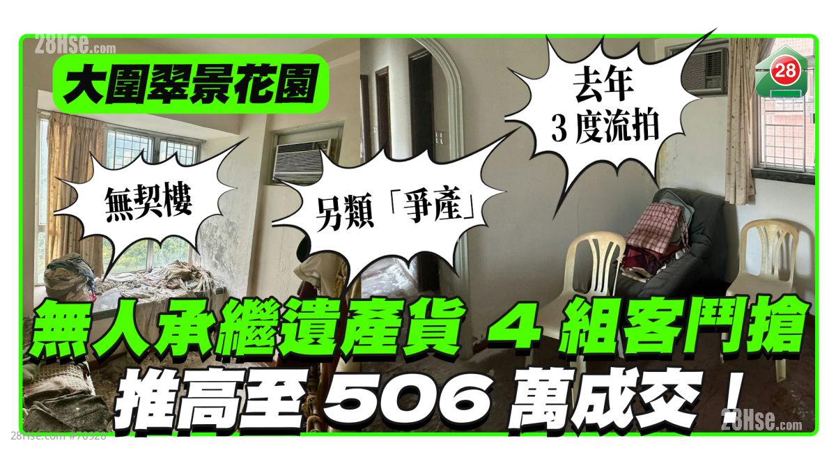 另类「争产」｜大围翠景花园无人承继遗产货 4组客斗抢 推高至506万成交