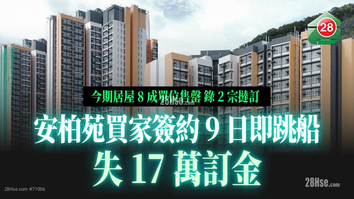 今期居屋8成单位售罄 录2宗挞订 安柏苑买家签约9日即跳船 失17万订金