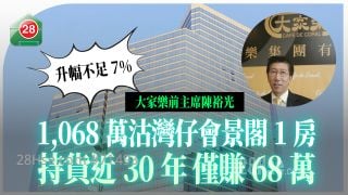  大家乐前主席陈裕光1,068万沽湾仔会景阁1房 持货近30年仅赚68万 升幅不足7%