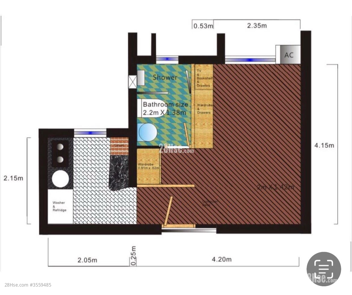 Kwun Fai Court Rental Studio , 1 Bathroom 287 ft² ( 26.7 m² )