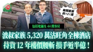 波叔家族5,320万沽旺角全栋酒店 持货12年楼价腰斩 损手近半亿！