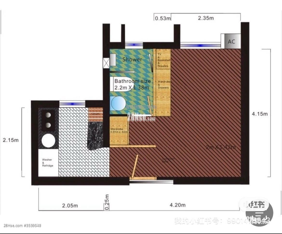 冠熹苑 租盘 开放式间隔 , 1 浴室 280 平方尺 ( 26.0 平方米 )
