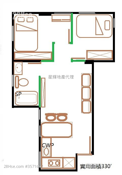 Yen Ya Building Sell 2 Bedrooms , 1 Bathroom 330 ft² ( 30.7 m² )