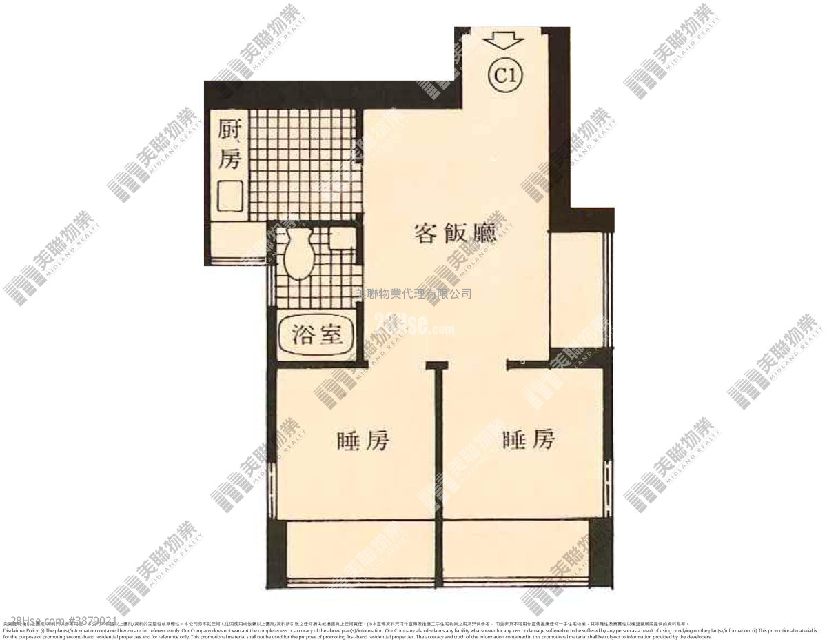 河畔花园 售盘 2 房 , 1 浴室 269 平方尺 ( 25.0 平方米 )