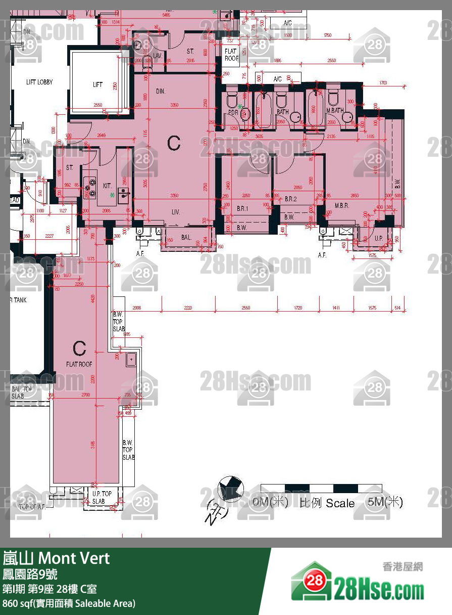 Mont Vert(Phase 1),  Flat C, 28/f, Tower 9, Phase I FloorPlan