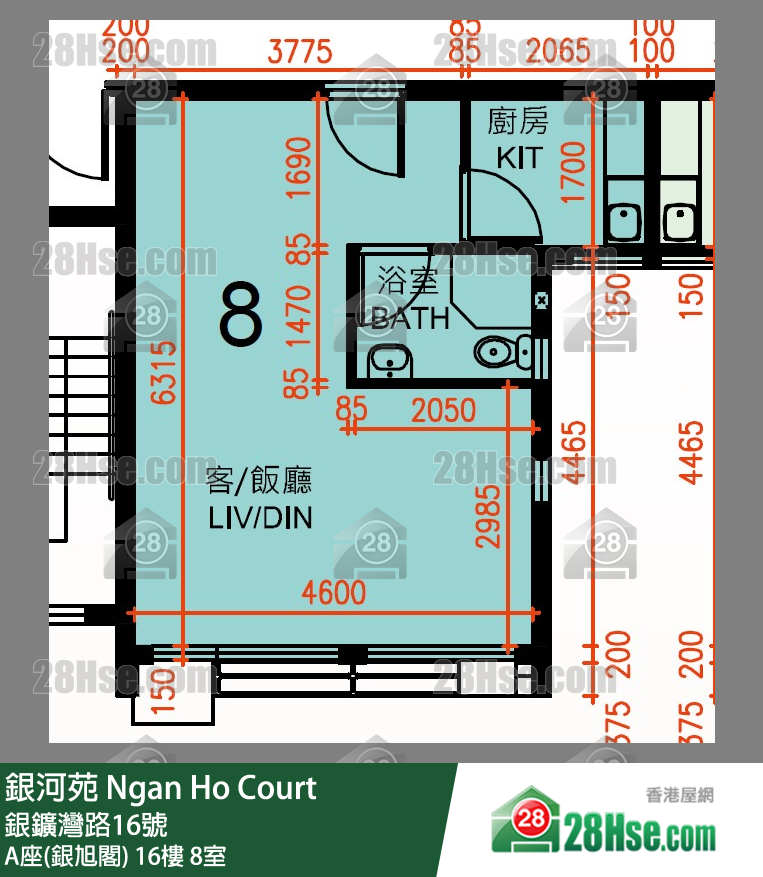 银河苑 A座(银旭阁)16楼 8室 平面图