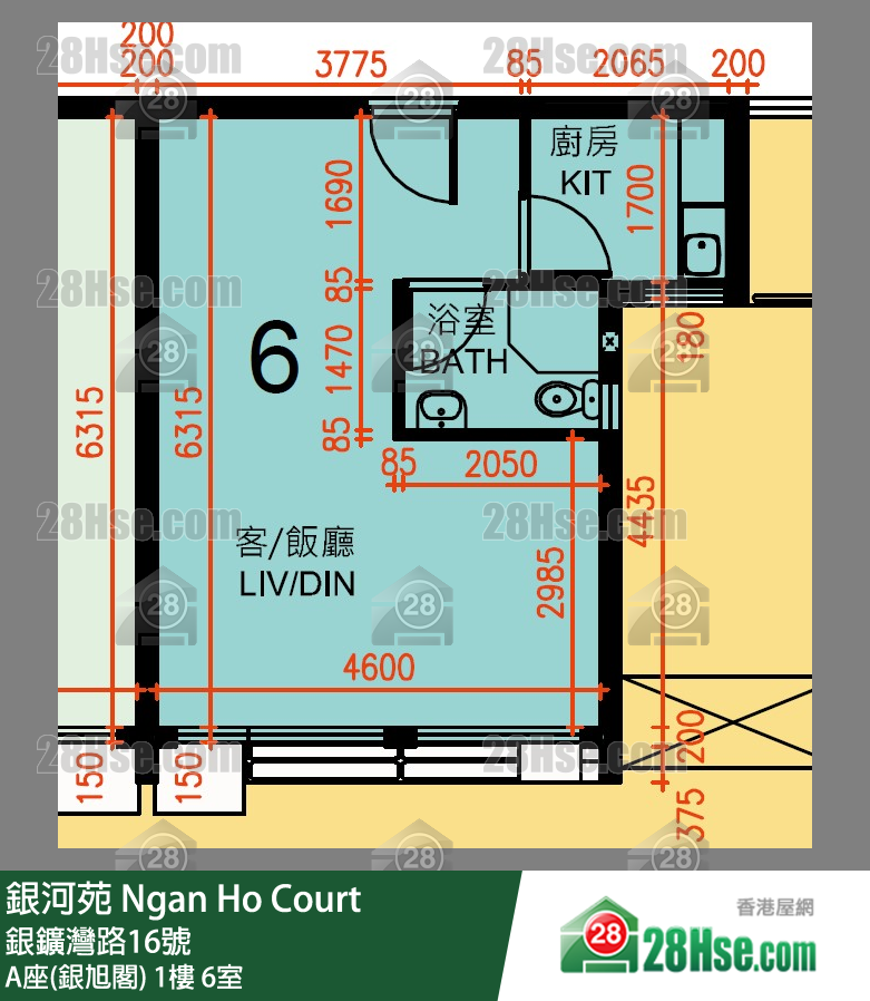 银河苑 A座(银旭阁)1楼 6室 平面图