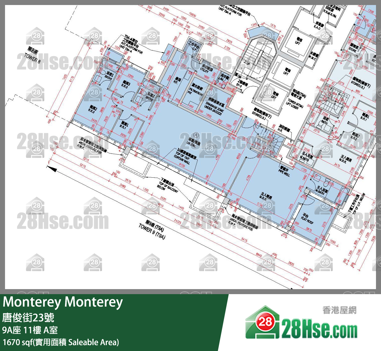 Monterey 大厦 9A座 11楼 A室 平面图