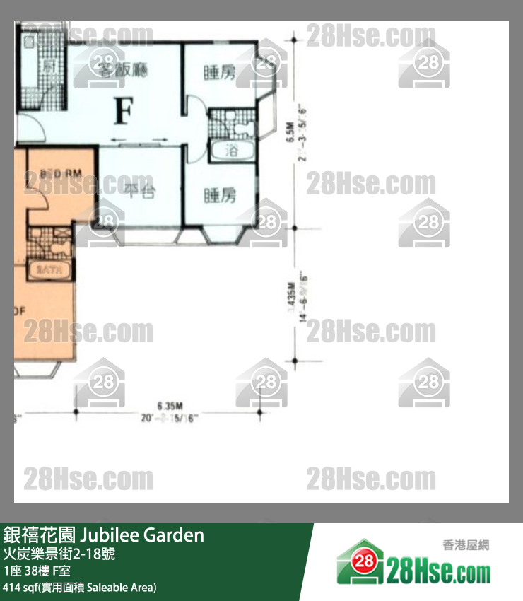 银禧花园 1座38楼 F室 平面图