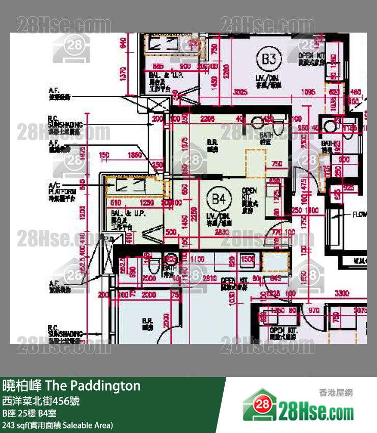 The Paddington,  Flat B4, 25/f, Block B FloorPlan